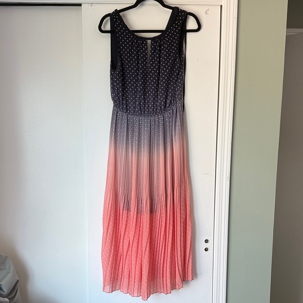 Maison Jules Navy & Coral Ombre Polka Dot Midi Dress – Women’s Size M